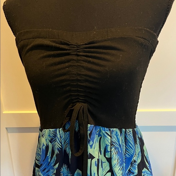 Strapless Black and Blue Tropical Maxi Dress M - Picture 2 of 5